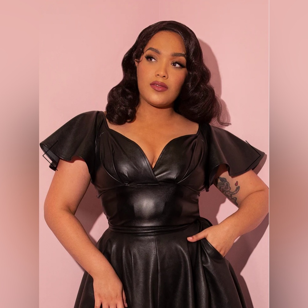 VIXEN BY MICHELINE PITT - Bad Girl Babydoll Crop Top in Vegan Leather